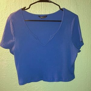 Blue rib knit crop top